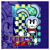 Size: 3000x3000 | Tagged: safe, artist:energyartt, feels the rabbit, rabbit, 2025, abstract background, border, character name, echo background, flat colors, hand on hip, looking at viewer, looking up, looking up at viewer, outline, smile, smiling at viewer, solo, standing, star (symbol), text