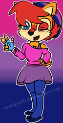 Size: 749x1454 | Tagged: safe, artist:rosiepie15, sally acorn, 2018, beanie, bisexual, bisexual pride, clothes, fingerless gloves, flat colors, gloves, gradient background, hat, headcanon, mouth open, open smile, outline, pride, pride flag, pride flag background, sexuality headcanon, shirt, shoes, signature, skirt, smile, smiling at viewer, solo, standing, tights, v sign, wink, winking at viewer