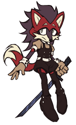 Size: 807x1323 | Tagged: safe, artist:murkybouquet, oc, oc:evensong the maned wolf, 2023, clothes, flat colors, frown, holding something, katana, maned wolf, oc only, simple background, solo, transparent background, weapon