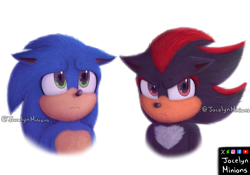 Size: 3000x2100 | Tagged: safe, artist:jocelynminions, shadow the hedgehog, sonic the hedgehog, sonic the hedgehog 3 (film), duo, lineless, simple background, white background