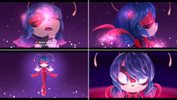 Size: 3840x2160 | Tagged: safe, artist:kanayanga, 2023, abstract background, barely sonic related, crossover, dialogue, english text, eyes closed, fake screenshot, ladybug, ladybug & cat noir: the movie, looking at viewer, marinette dupain-cheng (miraculous), miraculous: tales of ladybug & cat noir, mobianified, mouth open, smile, solo, sparkles, standing, text, transformation