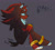 Size: 1564x1398 | Tagged: safe, artist:pincushionx, shadow the hedgehog, fanfic:a lack of oxygen, 2025, arm fluff, barefoot, beanbrows, cheek fluff, cute, dark skin, ear fluff, fanfiction art, gloves off, grey background, leg fluff, lidded eyes, looking offscreen, musical note, sfx, shadowbetes, signature, simple background, sitting, smile, solo, wagging tail