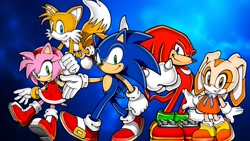 Size: 1920x1080 | Tagged: safe, artist:soniclover82, amy rose, cream the rabbit, knuckles the echidna, miles "tails" prower, sonic the hedgehog, group, wallpaper