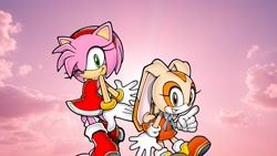 Size: 1920x1080 | Tagged: safe, artist:soniclover82, amy rose, cream the rabbit, duo, wallpaper