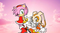 Size: 1192x670 | Tagged: safe, artist:soniclover82, amy rose, cream the rabbit, alternate version, duo, wallpaper