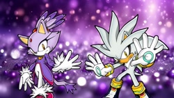 Size: 1920x1080 | Tagged: safe, artist:soniclover82, blaze the cat, silver the hedgehog, duo, shipping, silvaze, straight, wallpaper