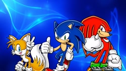Size: 1920x1080 | Tagged: safe, artist:soniclover82, knuckles the echidna, miles "tails" prower, sonic the hedgehog, team sonic, trio, wallpaper