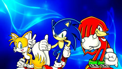 Size: 1192x670 | Tagged: safe, artist:soniclover82, knuckles the echidna, miles "tails" prower, sonic the hedgehog, alternate version, team sonic, trio, wallpaper