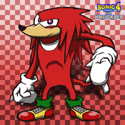 Size: 1000x1000 | Tagged: safe, artist:professorzolo, knuckles the echidna, 2012, checkered background, clenched fists, frown, looking at viewer, solo, sonic 4: episode 2, standing