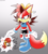 Size: 3000x3300 | Tagged: safe, artist:fartist2020, fiona fox, sally acorn, cross popping vein, dialogue, duo, english text, exclamation mark, gradient background, outfit swap, question mark, sally's ringblader outfit, text