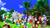 Size: 1193x670 | Tagged: safe, artist:sonicanimations1991, amy rose, blaze the cat, jet the hawk, knuckles the echidna, miles "tails" prower, shadow the hedgehog, silver the hedgehog, sonic the hedgehog, green hill zone, 3d, group, palm tree, screenshot background, watermark