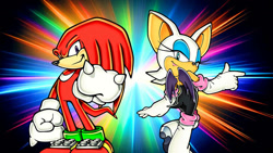 Size: 1192x670 | Tagged: safe, artist:soniclover82, knuckles the echidna, rouge the bat, alternate version, duo, wallpaper