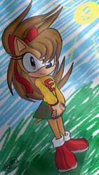 Size: 720x1280 | Tagged: safe, artist:5lunathehedgehog5, hedgehog, brown fur, brown hair, eimi the hedgehog, female, shoes, skirt, socks, sweater