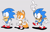 Size: 3292x2118 | Tagged: safe, artist:jaqartdood, miles "tails" prower, sonic the hedgehog, 2022, classic sonic, classic sonic (universe), classic tails, duo, flat colors, grey background, hands on hips, looking offscreen, mouth open, open smile, pointing, shadow (lighting), simple background, smile, standing, standing on one leg