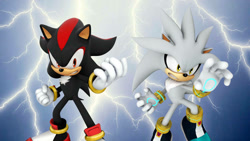 Size: 1192x670 | Tagged: safe, artist:soniclover82, shadow the hedgehog, silver the hedgehog, 3d, alternate version, duo, wallpaper