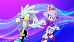 Size: 1192x670 | Tagged: safe, artist:nibroc-rock, artist:soniclover82, blaze the cat, silver the hedgehog, 3d, alternate version, duo, wallpaper