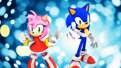 Size: 1192x670 | Tagged: safe, artist:soniclover82, amy rose, sonic the hedgehog, 3d, alternate version, amy x sonic, duo, shipping, straight, wallpaper