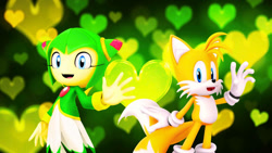 Size: 1192x670 | Tagged: safe, artist:nibroc-rock, artist:soniclover82, cosmo the seedrian, miles "tails" prower, 3d, alternate version, shipping, straight, tailsmo, wallpaper