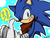 Size: 800x604 | Tagged: safe, artist:ladygt, sonic the hedgehog, 2014, blue background, clenched teeth, dialogue, english text, looking at viewer, outline, signature, simple background, smile, smiling at viewer, solo, sonic boom (tv), speech bubble, standing, text, thumbs up, white outline, wink, winking at viewer