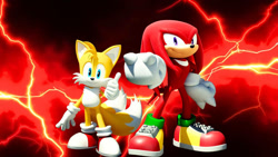 Size: 1192x670 | Tagged: safe, artist:soniclover82, knuckles the echidna, miles "tails" prower, 3d, alternate version, duo, wallpaper