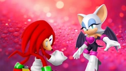 Size: 1920x1080 | Tagged: safe, artist:nibroc-rock, artist:soniclover82, knuckles the echidna, rouge the bat, 3d, duo, wallpaper