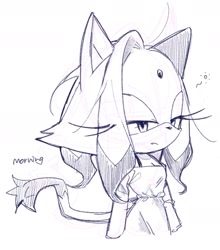 Size: 1735x1972 | Tagged: suggestive, artist:wan_mn_, blaze the cat, cat, 2025, cleavage, clothes, english text, female, frown, hair down, lidded eyes, solo, solo female, standing