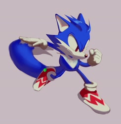 Size: 2010x2048 | Tagged: safe, artist:gogglecannon, sonic the hedgehog, oc, oc:sonic the fox, fox, 2022, alternate universe, clenched fist, grey background, looking offscreen, simple background, solo, species swap