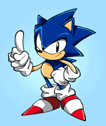 Size: 795x940 | Tagged: safe, artist:lumspark, sonic the hedgehog, 2022, classic sonic, hand on hip, looking at viewer, pointing, smile, smiling at viewer, solo, sonic x style, standing
