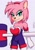 Size: 794x1123 | Tagged: safe, artist:cxanmouse, amy rose, grey background, outfit swap, piko piko hammer, rouge's heart top, signature, simple background, smile