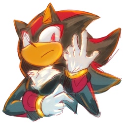 Size: 1260x1260 | Tagged: safe, artist:vanity_flourish, shadow the hedgehog, 2025, bust, fixing glove, frown, looking at viewer, simple background, solo, white background