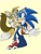 Size: 1536x2048 | Tagged: safe, artist:redsoda_10, miles "tails" prower, sonic the hedgehog, 2025, age difference, duo, gay, holding them, looking at each other, riders outfit, riders style, shipping, simple background, smile, smiling at each other, sonic x tails, standing, wink, yellow background
