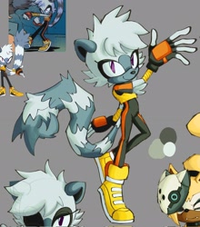 Size: 1804x2048 | Tagged: safe, artist:absystmp, tangle the lemur, 2025, grey background, reference inset, simple background, smile, smiling at viewer, solo, standing, standing on one leg