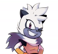 Size: 2000x1848 | Tagged: safe, artist:iam_crisi, tangle the lemur, 2025, hands together, scarf, simple background, smile, smiling at viewer, solo, standing, tail scarf, white background, wink, winking at viewer