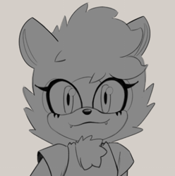 Size: 388x391 | Tagged: safe, artist:zeilart, tangle the lemur, 2025, chest fluff, eyelashes, flat colors, greyscale, monochrome, simple background, smile, smiling at viewer, solo, white background