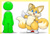 Size: 538x371 | Tagged: safe, artist:afrothicc720, miles "tails" prower, oc, oc:anon, fox, human, arm behind back, chest fluff, duo, fangs, human male, looking at viewer, male, pointing