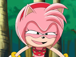 Size: 498x374 | Tagged: safe, amy rose, hedgehog, >:), female, looking at viewer, meme face, screencap, smile, solo, sonic x, squinting, swimsuit