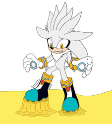 Size: 750x829 | Tagged: safe, artist:mallum153, silver the hedgehog, hedgehog, boots, digitalart, fanart, gloves, glue, goo, goop, looking down, shake effects, shake marks, silverthehedgehog, slime, sticky, struggle, stuck, stuck boots, stuckboots, stuckinglue, traced, tracedfromai, tracedfromaimadeimages, upset, yellow