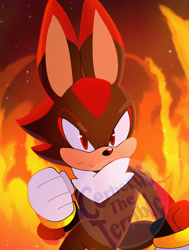 Size: 1552x2048 | Tagged: safe, artist:cerberustheterrible, shadow the hedgehog, fire, hare, species swap