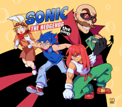 Size: 1635x1430 | Tagged: safe, artist:traupa, knuckles the echidna, miles "tails" prower, robotnik, sonic the hedgehog, human, humanized