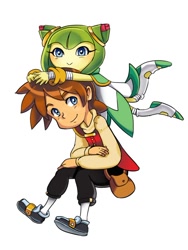 Size: 736x981 | Tagged: safe, chris thorndyke, cosmo the seedrian, human, seedrian, best friends, chrisabetes, clothes, cosmobetes, cute, female, hanging out, happy, male, white background
