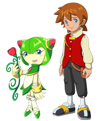 Size: 886x1061 | Tagged: safe, artist:the-gitz, cosmo the seedrian, human, seedrian, chrisabetes, christmas, clothes, cosmobetes, cute, duo, female, flower, happy, looking at viewer, male