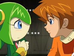 Size: 1000x749 | Tagged: safe, chris thorndyke, cosmo the seedrian, human, seedrian, duo, female, looking at each other, male, screencap, sonic x, tears