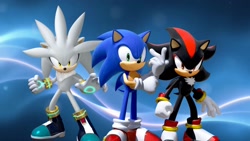 Size: 1920x1080 | Tagged: safe, artist:soniclover82, shadow the hedgehog, silver the hedgehog, sonic the hedgehog, hedgehog, sonic the hedgehog (2006), looking at viewer, male, trio