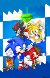 Size: 827x1279 | Tagged: safe, artist:nonicpower, knuckles the echidna, miles "tails" prower, shadow the hedgehog, sonic the hedgehog