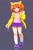 Size: 512x768 | Tagged: safe, ai art, tania the hedgehog, human, female, head tilt, humanized, jacket, orange hair, rainbow eyes, shirt, shoes, simple background, skirt, socks, solo