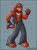 Size: 447x600 | Tagged: safe, artist:souldreamx, knuckles the echidna, echidna, 2004, arm fluff, belly button, blue background, eyewear on head, fingerless gloves, gilet, male, pants, simple background, sunglasses