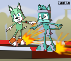 Size: 2500x2156 | Tagged: safe, artist:grafan92, oc, oc:lars the cat, oc:paul the dog, cat, dog, chemical plant, male, oc only
