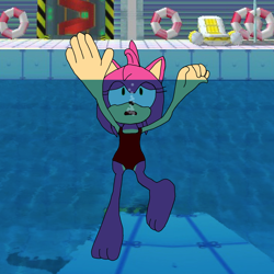 Size: 1280x1281 | Tagged: semi-grimdark, artist:uwdrown32, editor:uwf-fault, amy rose, sonic adventure, amy's swimsuit, background, bubbles, danger, drowned, drowning, edit, game background, no gloves, one-piece swimsuit, red swimsuit, scared, solo, swimming, swimsuit, swimwear, underwater
