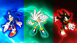 Size: 1192x670 | Tagged: safe, artist:soniclover82, shadow the hedgehog, silver the hedgehog, sonic the hedgehog