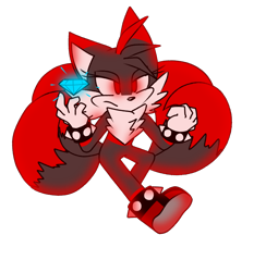 Size: 1000x1024 | Tagged: safe, artist:tails090, oc, fox, 2022, angry, chaos blast, chaos emerald, eyelashes, flat colors, four tails, frown, glowing, glowing eyes, holding something, lidded eyes, simple background, solo, transparent background
